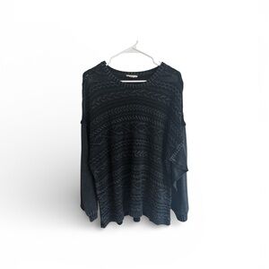 Easel size L slight open cable knit Black Patterned Sweater
